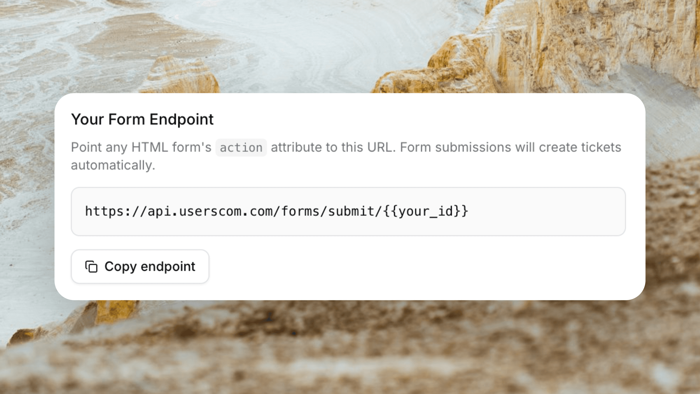 HTML form endpoint Userscom provides for contact forms